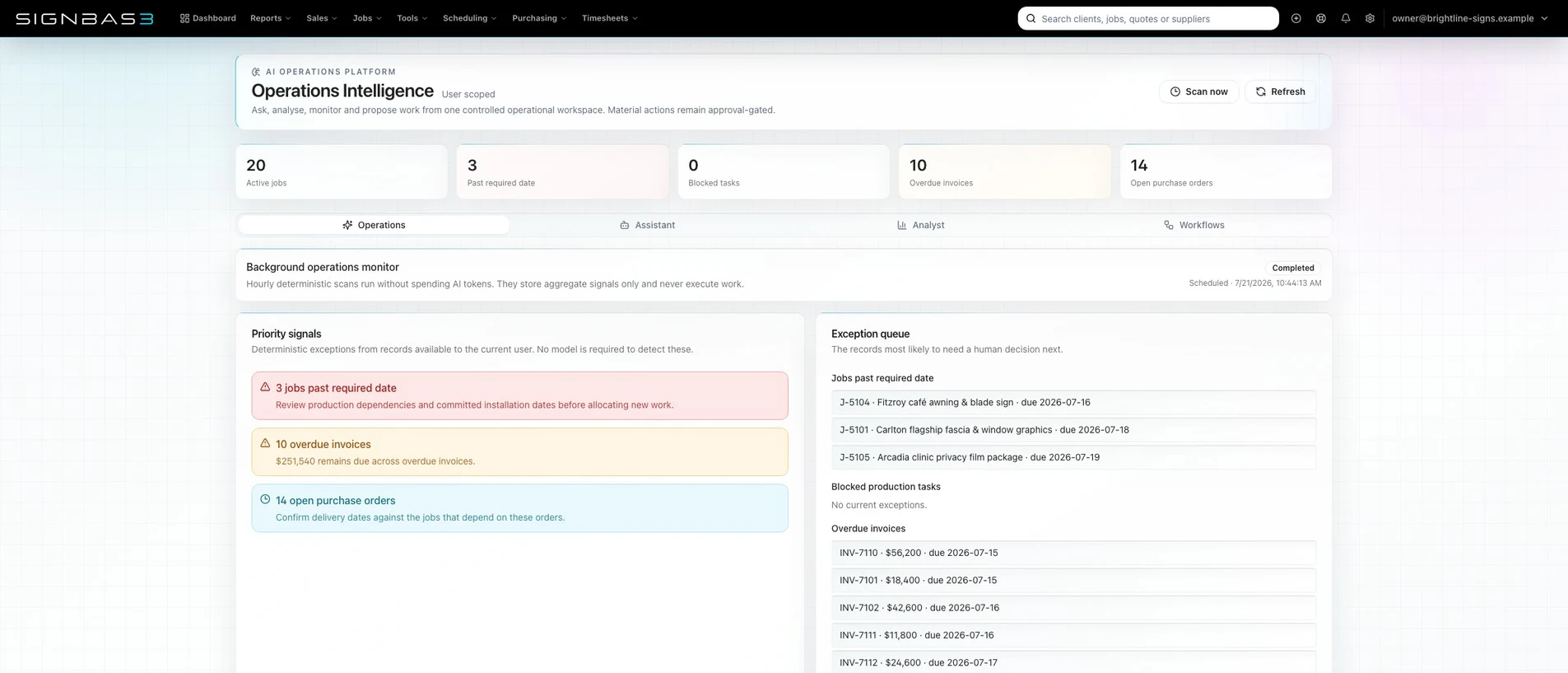 SignBas3 report builder showing proven report questions and canonical data controls