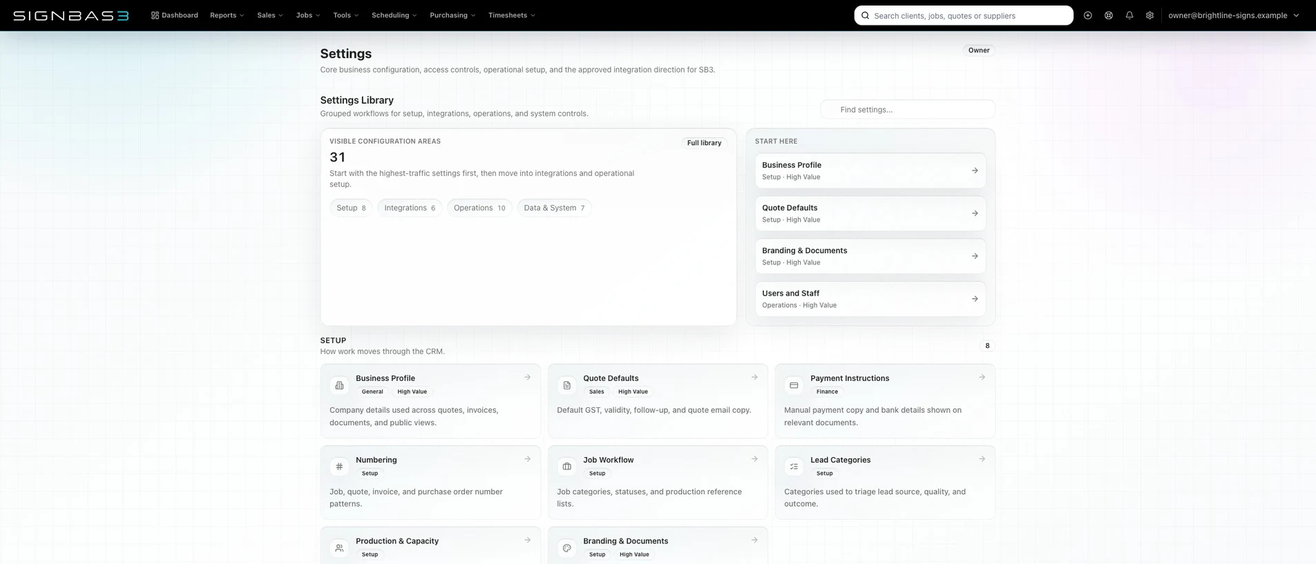 SignBas3 Integrations & migration workspace in the light theme