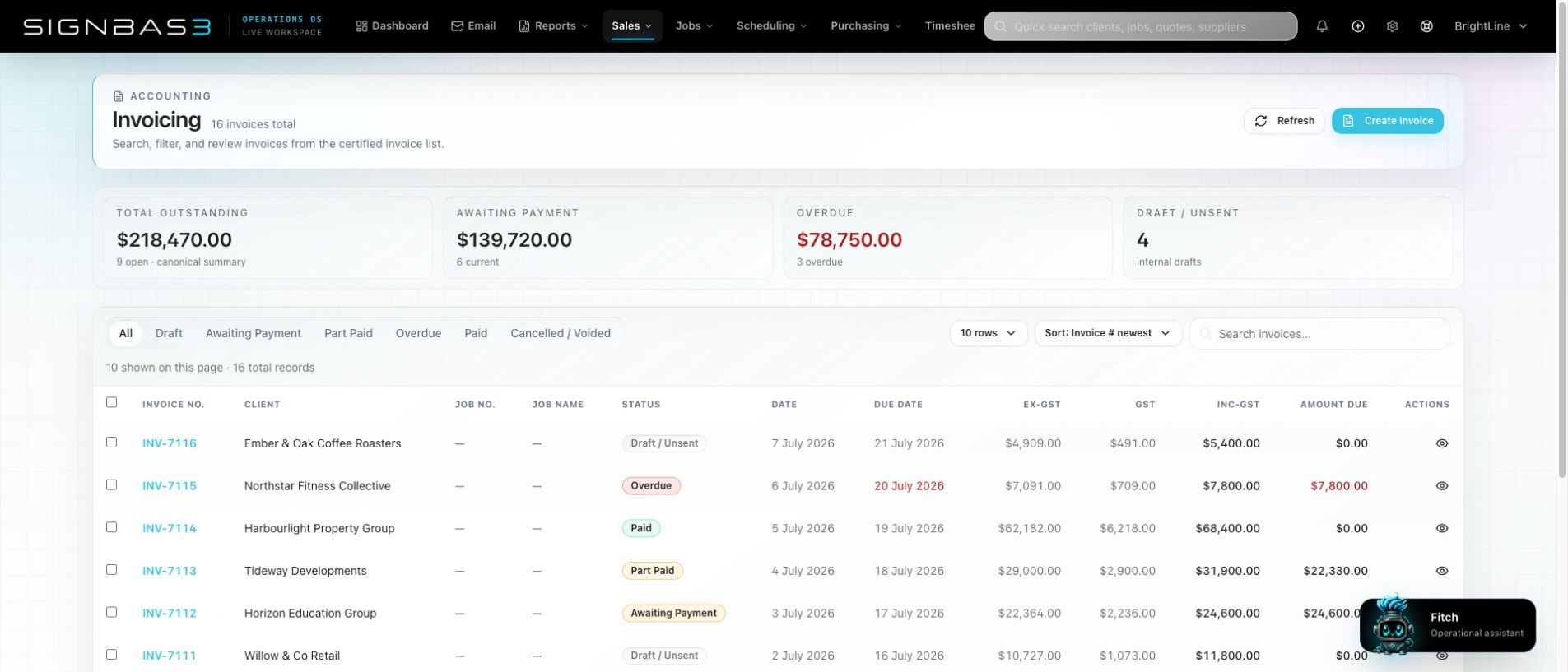 SignBas3 Xero integration workspace in the light theme
