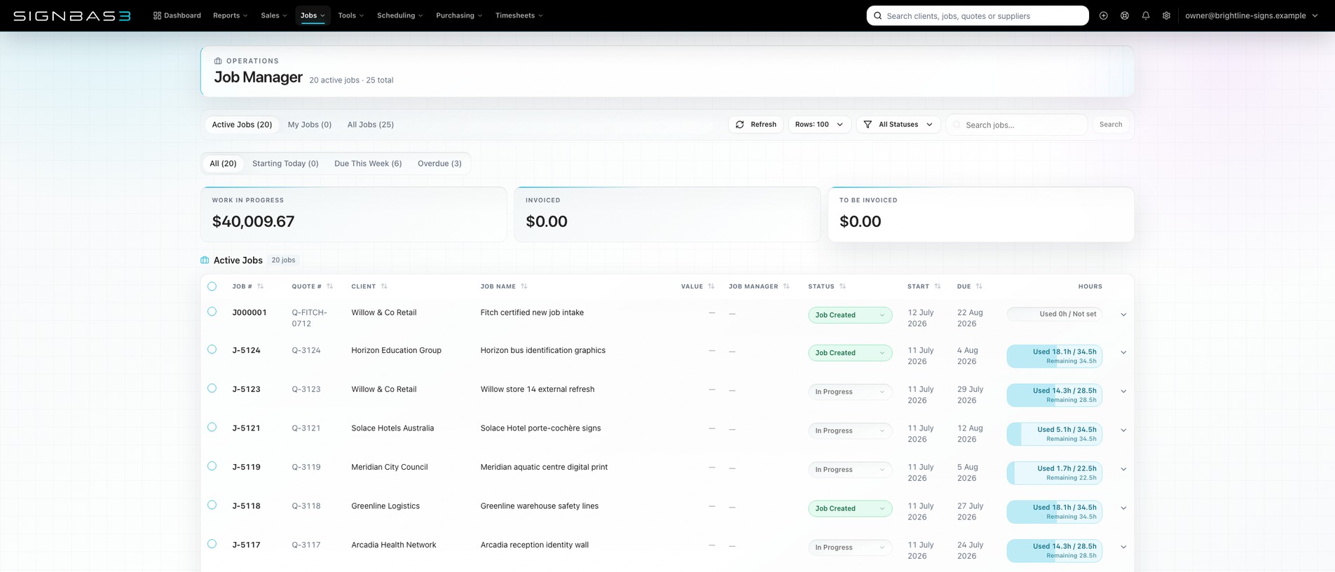SignBas3 Jobs & production workspace in the light theme