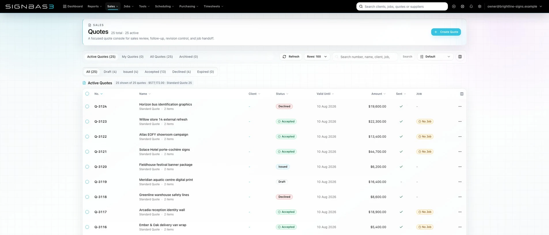 SignBas3 estimating and quoting workspace for sign jobs