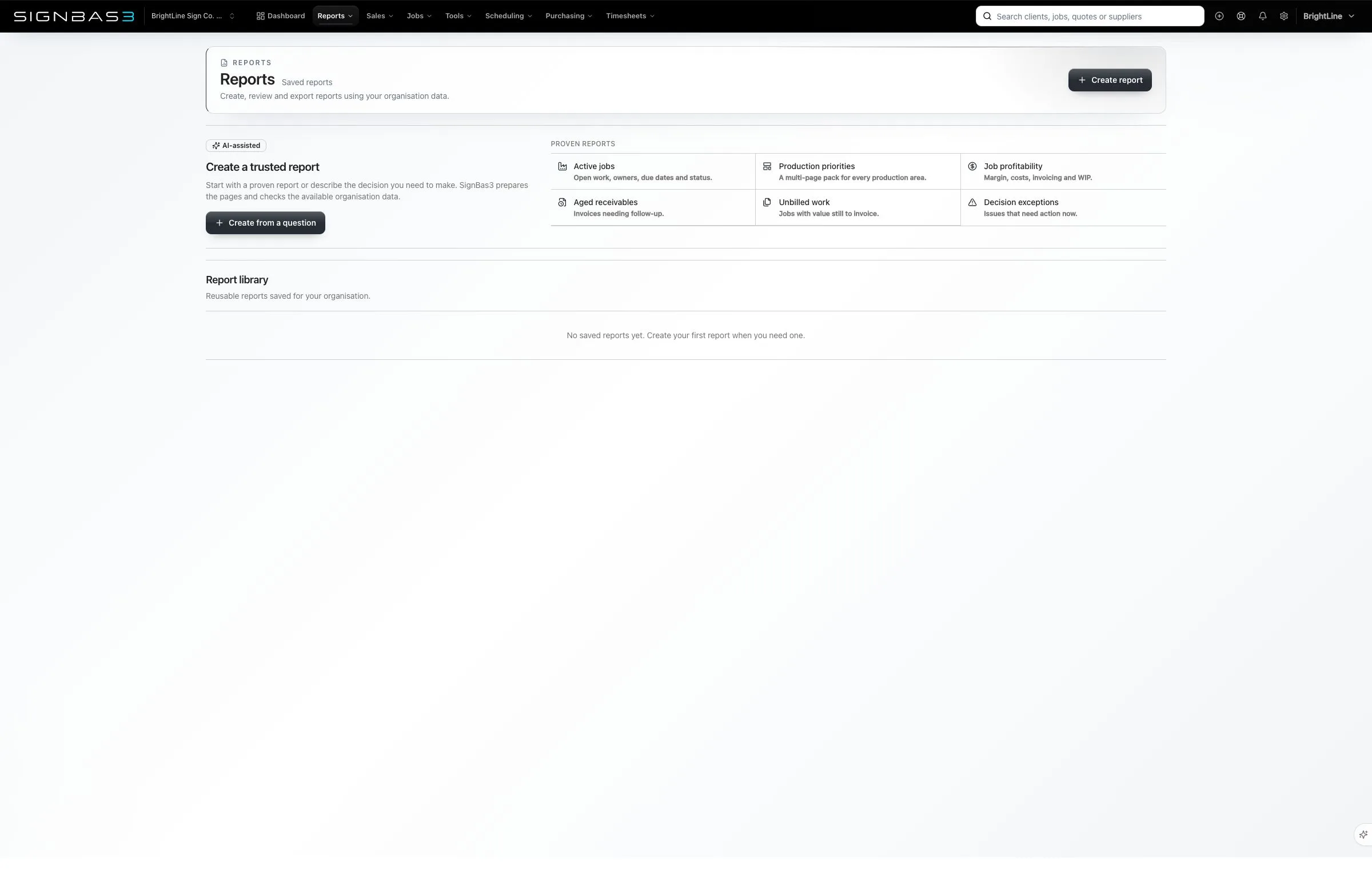SignBas3 Reporting workspace in the light theme