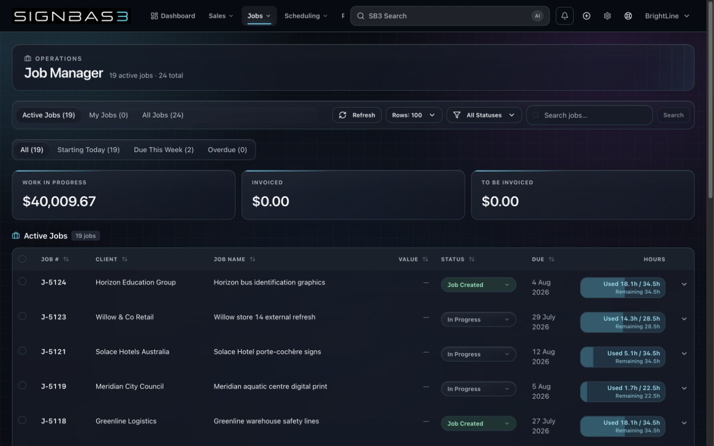 SignBas3 Job management workspace
