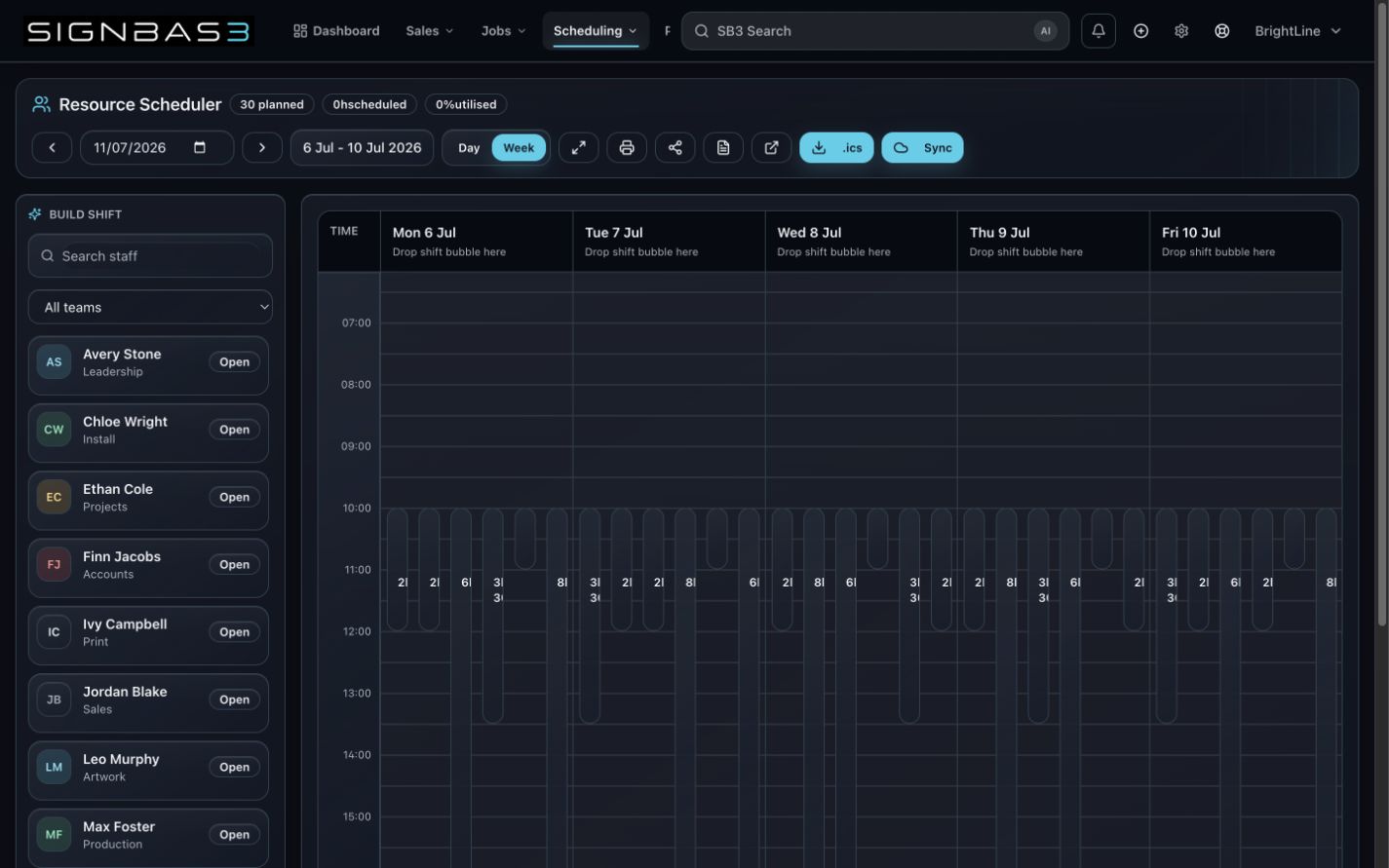 SignBas3 Production & scheduling workspace